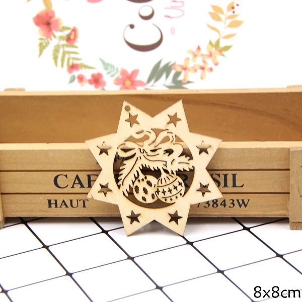Star Bell 10 шт., сделай сам, натуральный, со снежинками и оленями, в форме рождественского деревянного чипа, подвесные украшения, подвески, рождественские украшения, детские подарки, украшения - Цвет: Star Bell