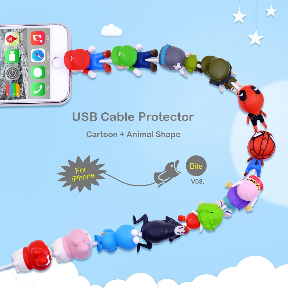 CHIPAL протектор кабеля в виде животного для iPhone USB Кабельный органайзер Chompers