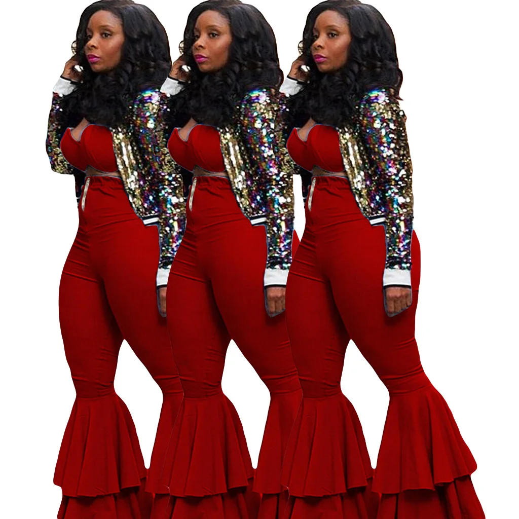 Женский однотонный комплект из двух предметов укороченный топ и брюки с поясом