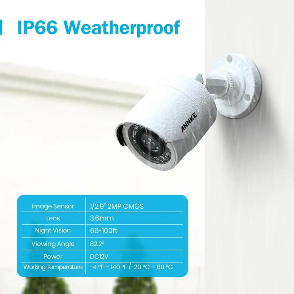 Цилиндрическая камера видеонаблюдения ANNKE 8 каналов 1080P Lite 1080N H.264 + 5 в 1 DVR 8X TVI