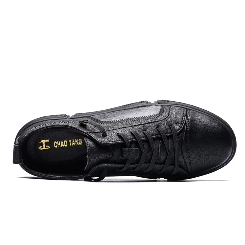 Мужские кроссовки кожаная повседневная обувь дышащая Классическая Черная