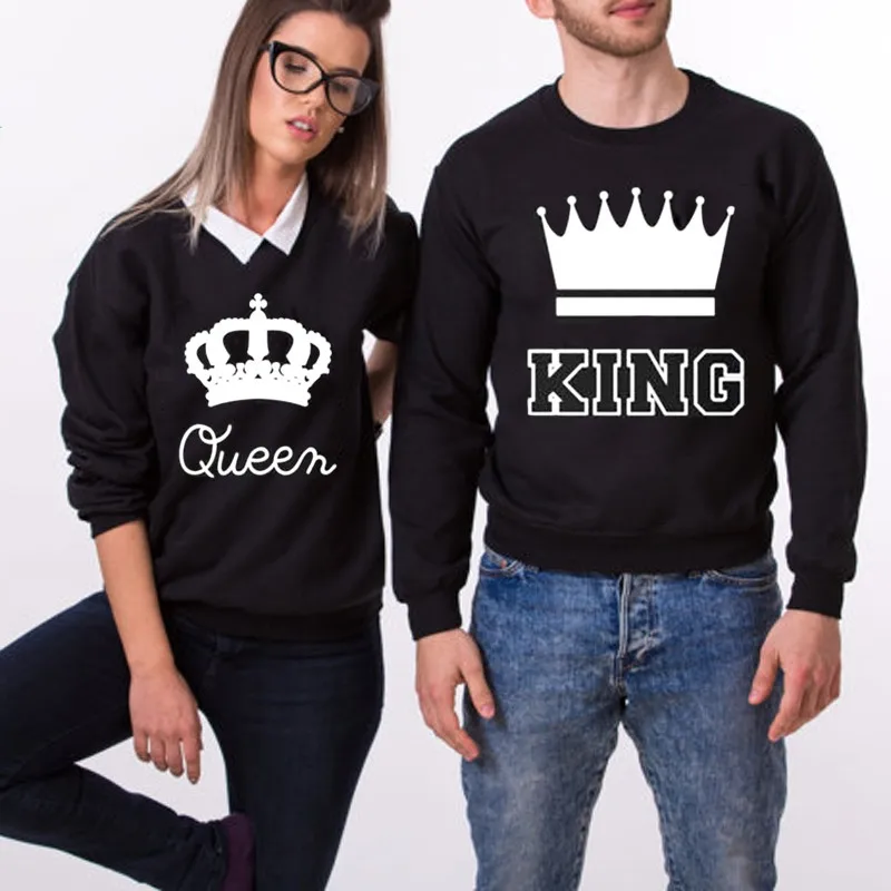 2018 повседневные парные кофты Король Королева толстовки длинный рукав унисекс