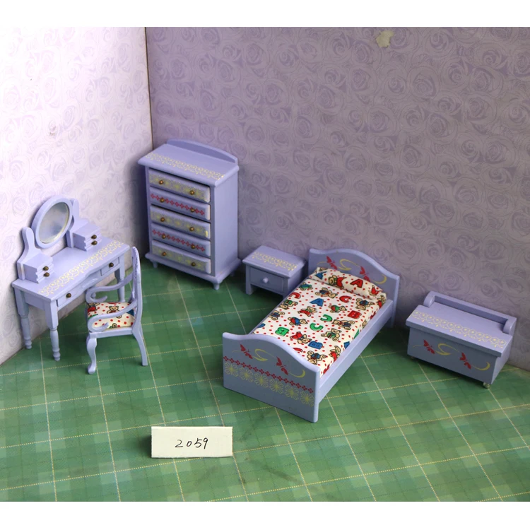 

G07-X072, детский подарок, игрушка, 1:12, кукольный домик, мини мебель, миниатюрная кукла, аксессуары, Фиолетовый медведь, детская комната, 6 шт.