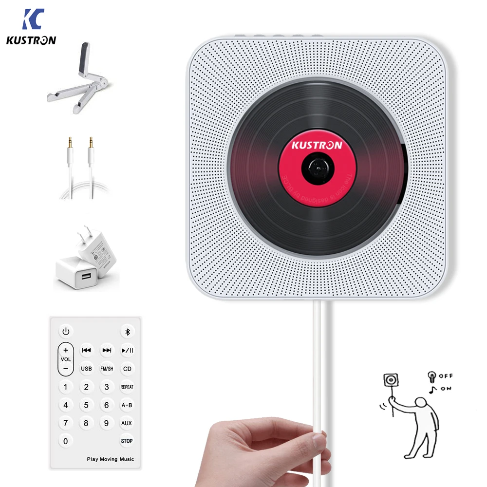 KUSTRON настенный CD плеер Bluetooth HiFi музыкальный с пультом дистанционного управления fm