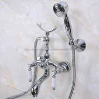 polished chrome bath shower faucet set dual knobs wall mounted bathtub mixers with handshower swive tub spout nna247