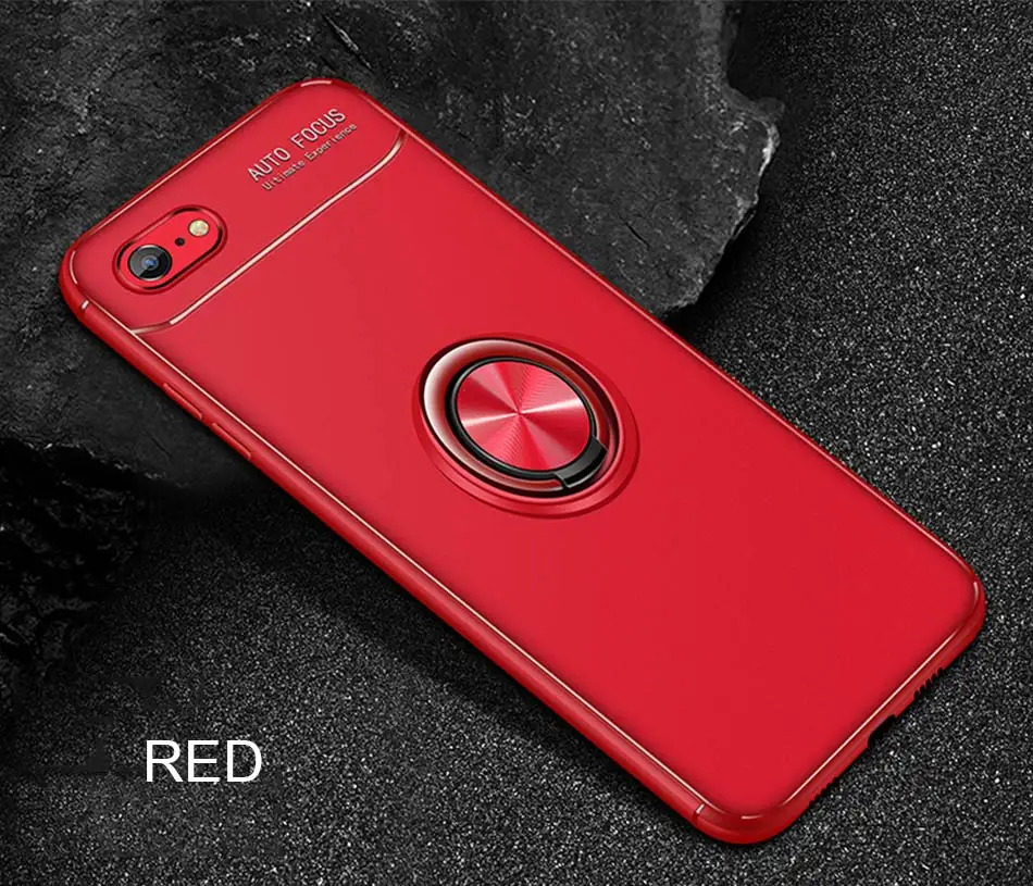 Роскошный мягкий противоударный чехол для iphone 6 6s 7 8 PLus X полное покрытие для iphone 10 7 8 PLus автомобильный держатель магнитное кольцо-кронштейн чехол s - Цвет: Red