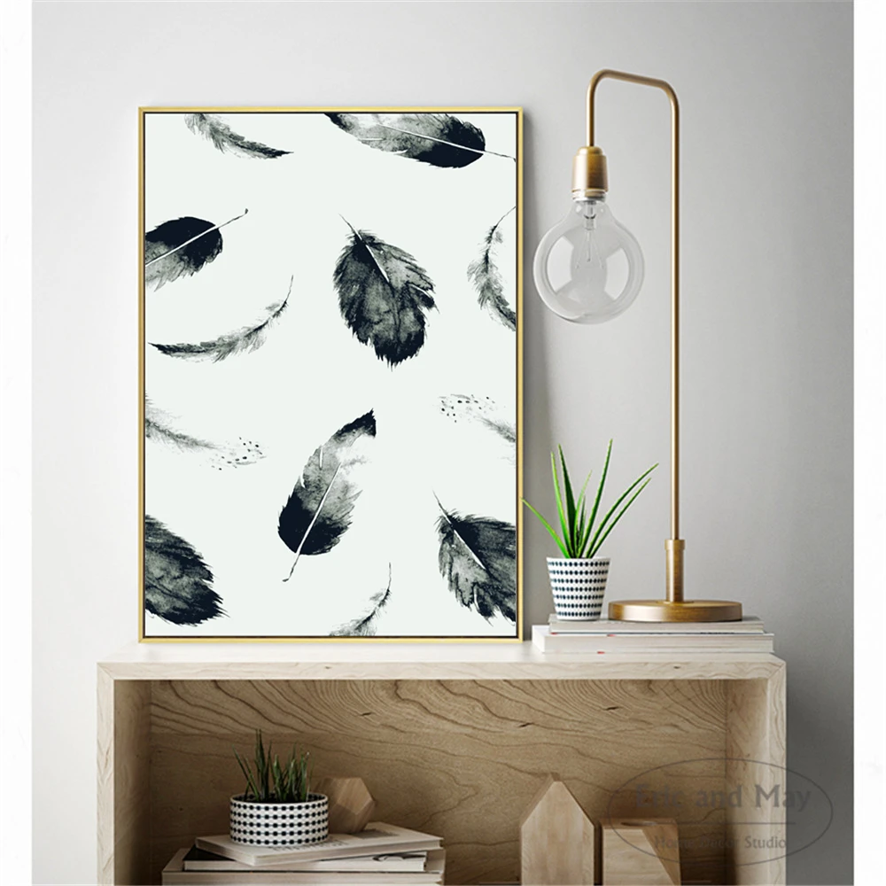 Feather Wings Black and White Art Canvas Painting Wall Nordic Decoration Home Modern Poster For Living Room Print Picture | Дом и сад