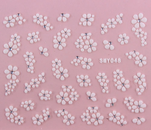 24 шт. шт белый цветок 3D Nail Art Наклейки с серебряными стразами Self наклейки для