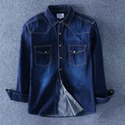 Джинсовая рубашка мужская с длинными рукавами, 100% хлопок, тонкая приталенная джинсовая рубашка из денима с двумя карманами, ковбойская модель 4XL, весна-осень, немного эластичные