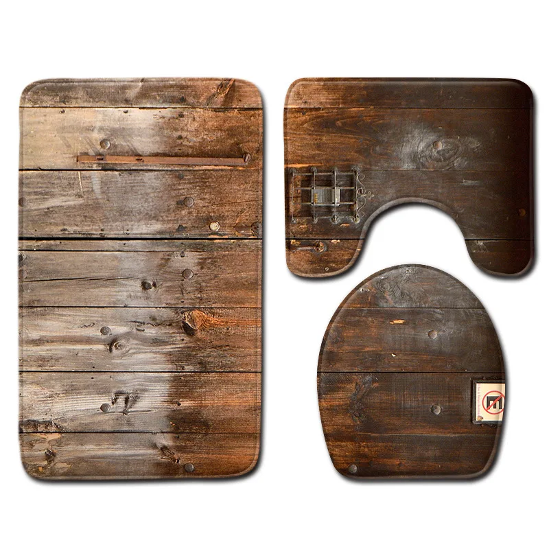 Zeegle 3 Pcs Bath Mats Wood Grain Carpet Anti Slip Bathroom Mat Set Flannel Floor Rugs Washable Toilet | Дом и сад