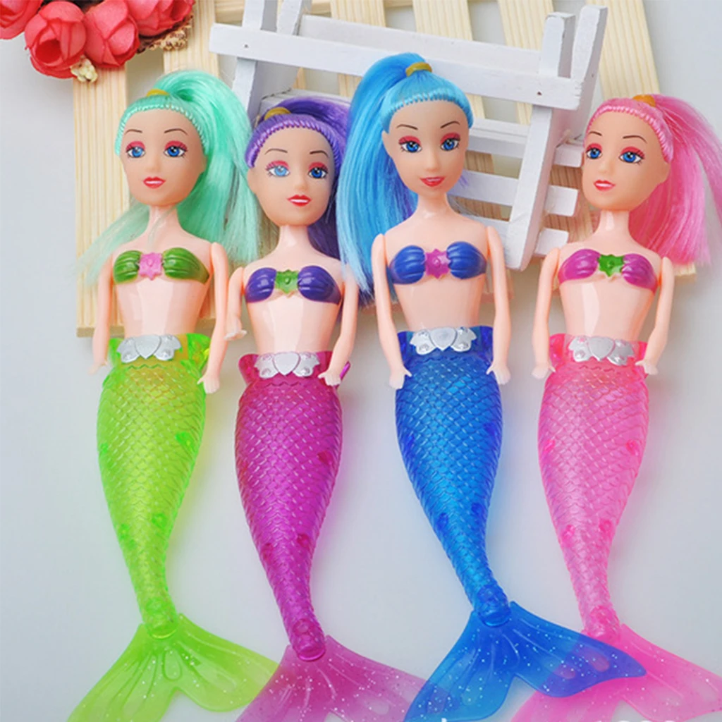 

4Pcs 7inch Mermaid Doll Models With Colorful Lights Tails Kids Birthday Gift