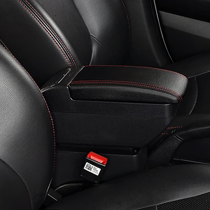 B Style Black Red Для hyundai Accent RB Solaris 2012- подлокотник двойной слой вращающийся из искусственной кожи центральный магазин содержимое коробка с USB - Название цвета: B Style Black Red