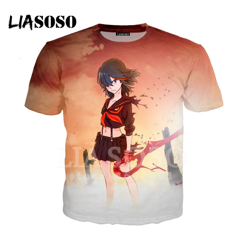 LIASOSO/женская и мужская футболка с 3D принтом аниме Kill la Ryuko Matoi летняя круглым
