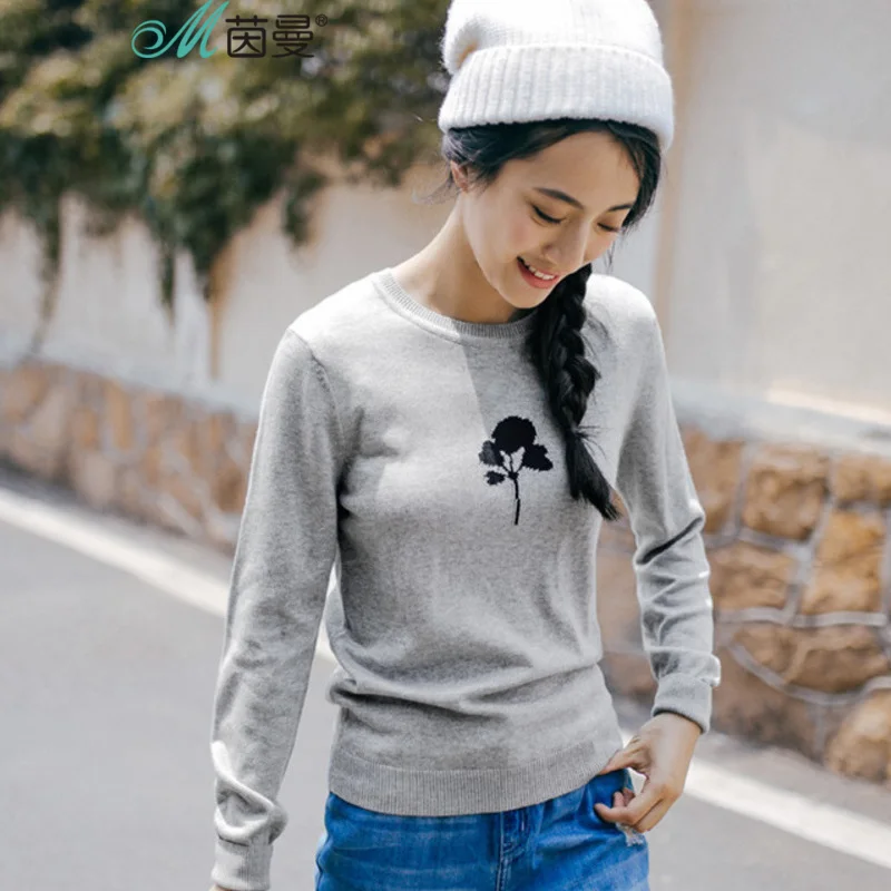 INMAN женский осенний Новый вышитый тонкий вязаный свитер с круглым вырезом |