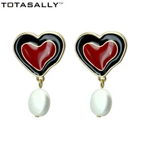 totasally simulated pearl dangle earrings for women top designer enamel heart earrings lady statement drop earrings wholesale