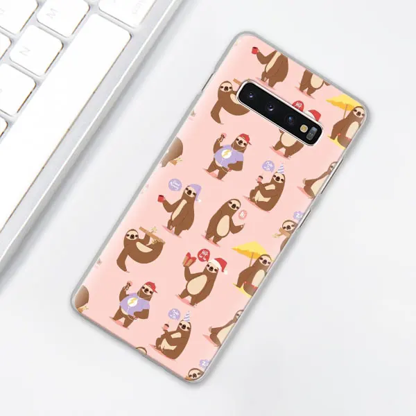 Серый Ленивец и цветочный узор чехол для телефона samsung Galaxy S10e S10 Plus S7 S8 S9 Plus Note 8 9 M10 M20 M30 жесткий чехол Coque - Цвет: 014