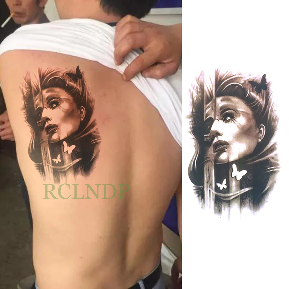 Водонепроницаемая временная наклейка для татуировки "Бабочка девочка" фальшивая татуировка, временная татуировка для спины, ног, рук, живота, большого размера, для женщин, девочек, мужчин.