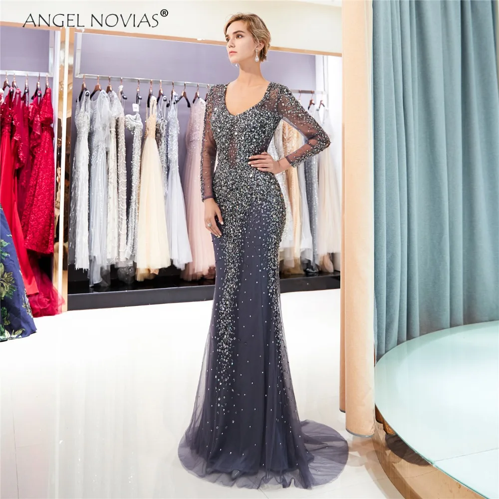 ANGEL NOVIAS с длинными рукавами, элегантные женские вечерние платья Abendkleider Robe De Soiree Vestido De Noche