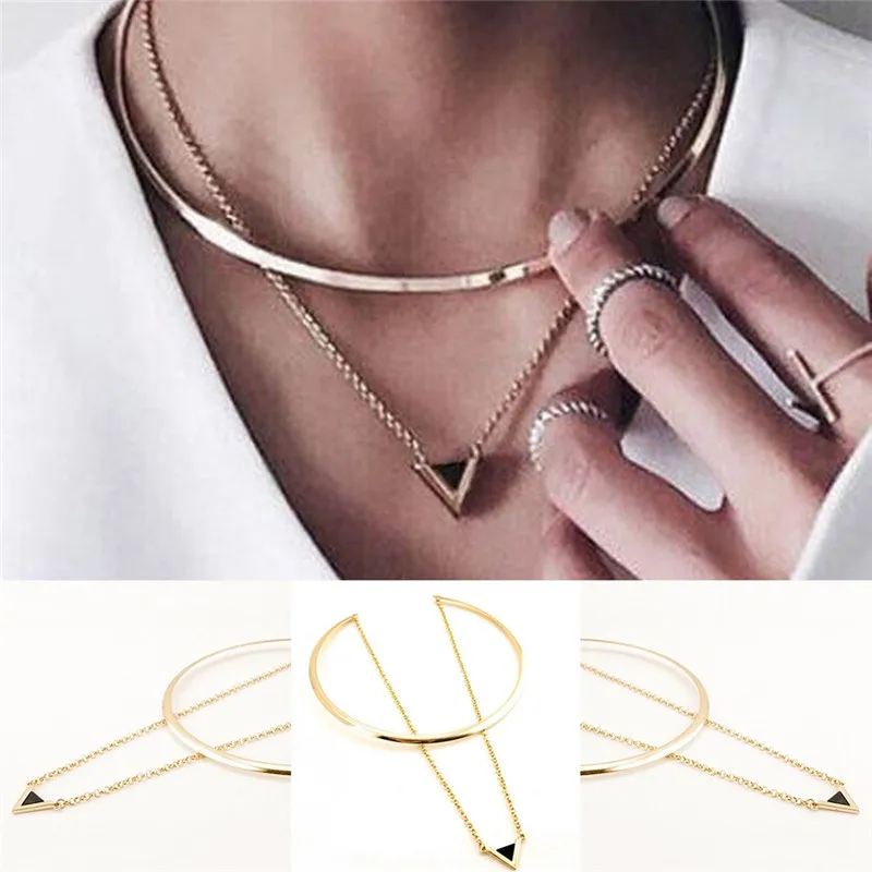 1 Pc Gold Color Punk Hyperbolic Big Circle Choker Necklace Enamel Triangle Pendant Short Chain Fashion Jewelry | Украшения и