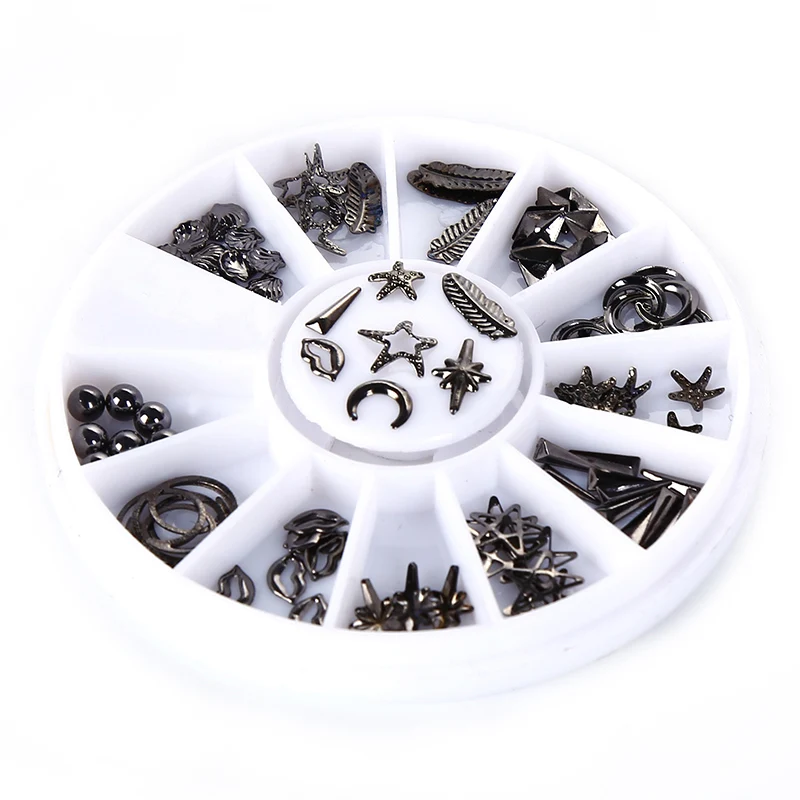 Горячая 1 коробка панк заклепки наклейки для ногтей Черный Металлический Маникюр