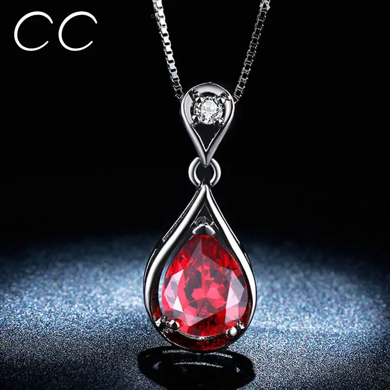 Женское ожерелье с подвеской в форме капли красным камнем CCN005 | Украшения и