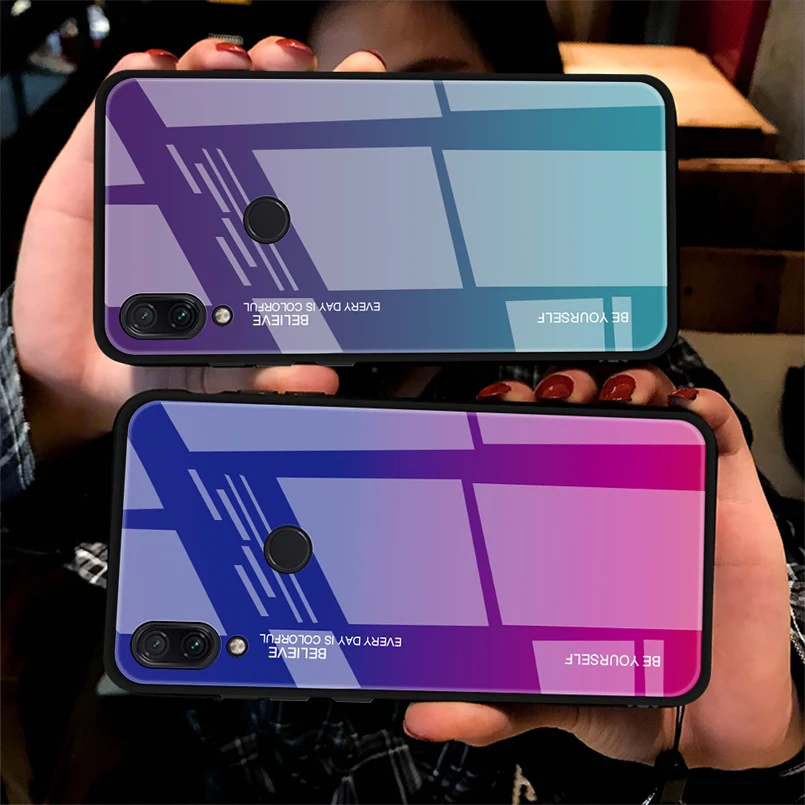 Tempered Glass Case For Xiaomi Redmi Note 5 6 7 Pro 6A Luxury Back Cover Gradient Color Mi A1 A2 8 9 Lite Capas |