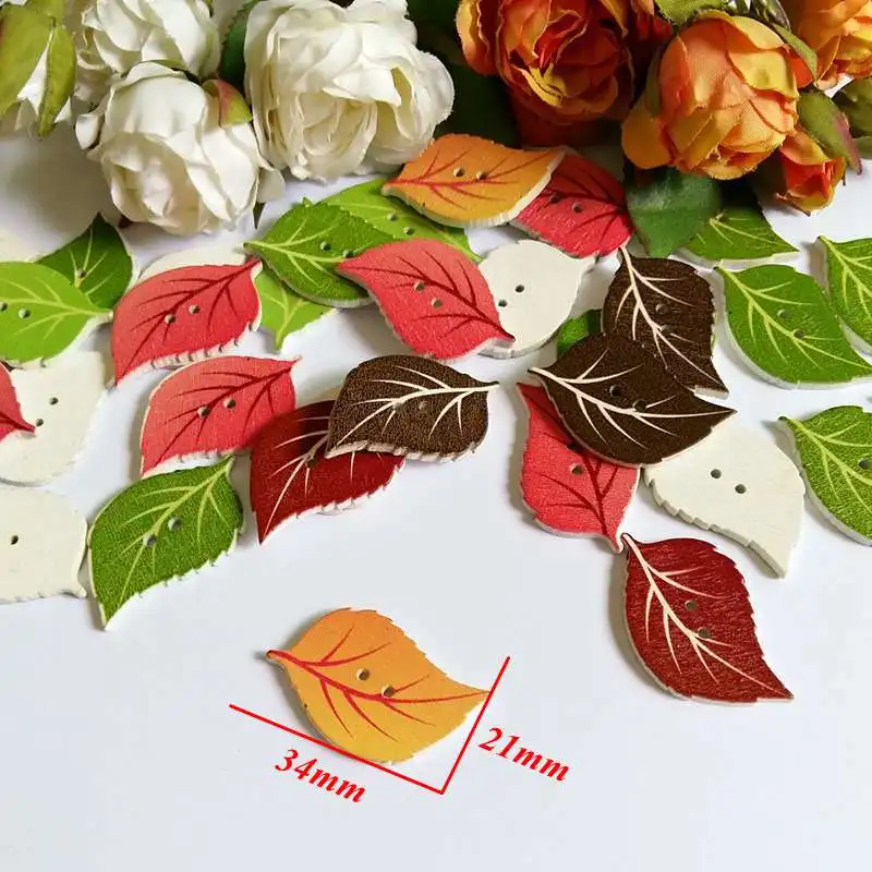 

50Pcs Mixed Leaves Wood Buttons For Clothes Scrapbooking Decorative Crafts Handicraft DIY Accessories Apparel Sewing