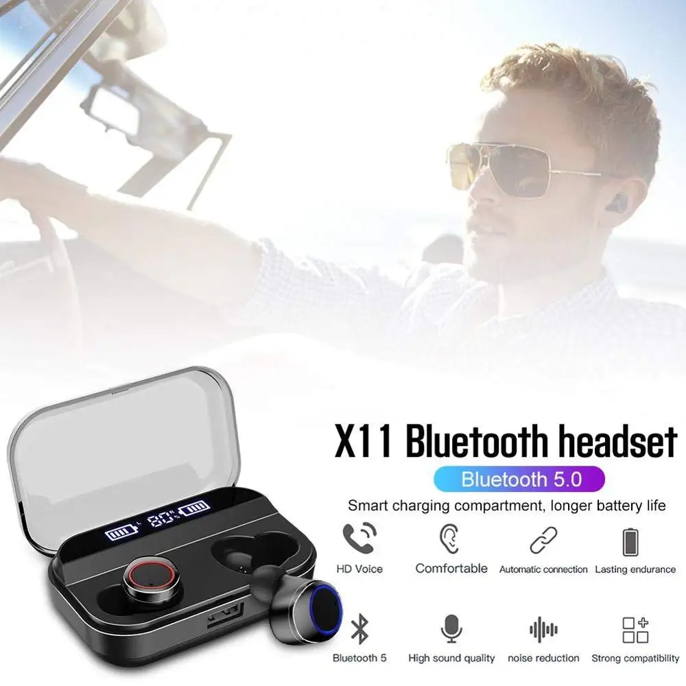 4000 мАч беспроводные наушники Bluetooth гарнитура с зарядным дисплеем IPX7