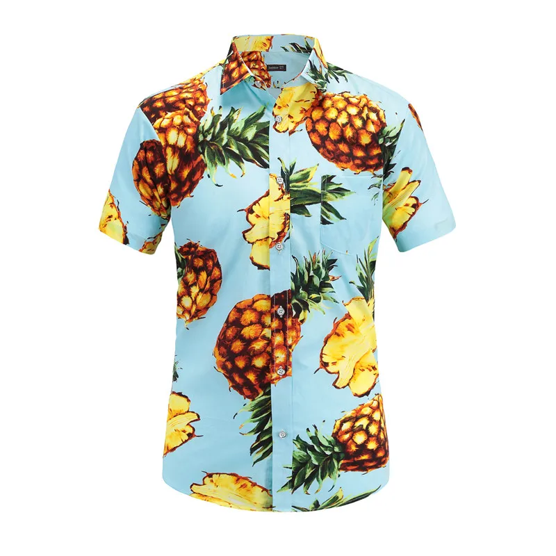 

Dioufond New Pineapple Lemon Short Sleeve Men Shirts Casual Print Mens Top Floral 2018 Summer Fashion Beach Hawaiian Clothing