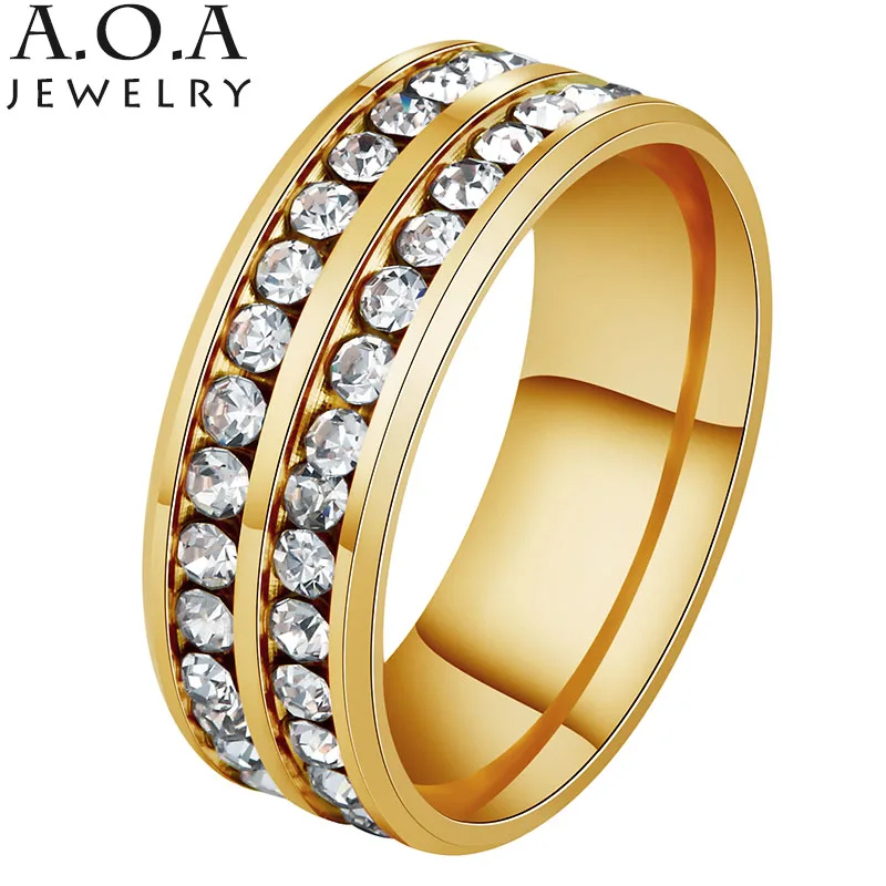 Модные брендовые двухрядные кольца из фианита для женщин кольцо нержавеющей