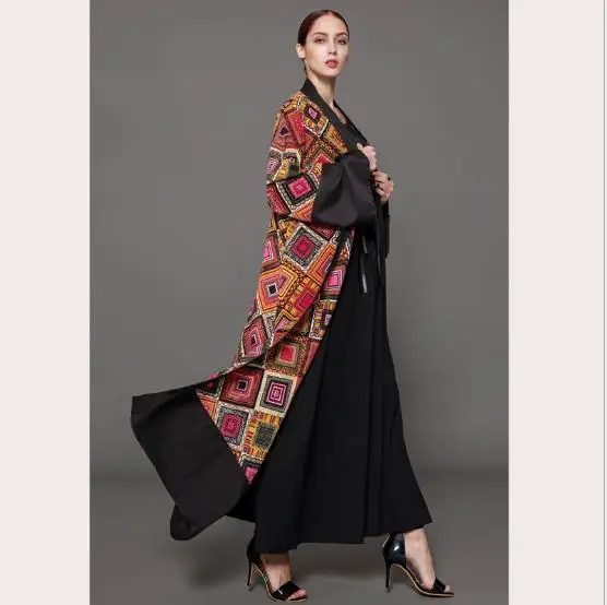 Платье макси с принтом Абайи в мусульманском стиле длинное кимоно свободная