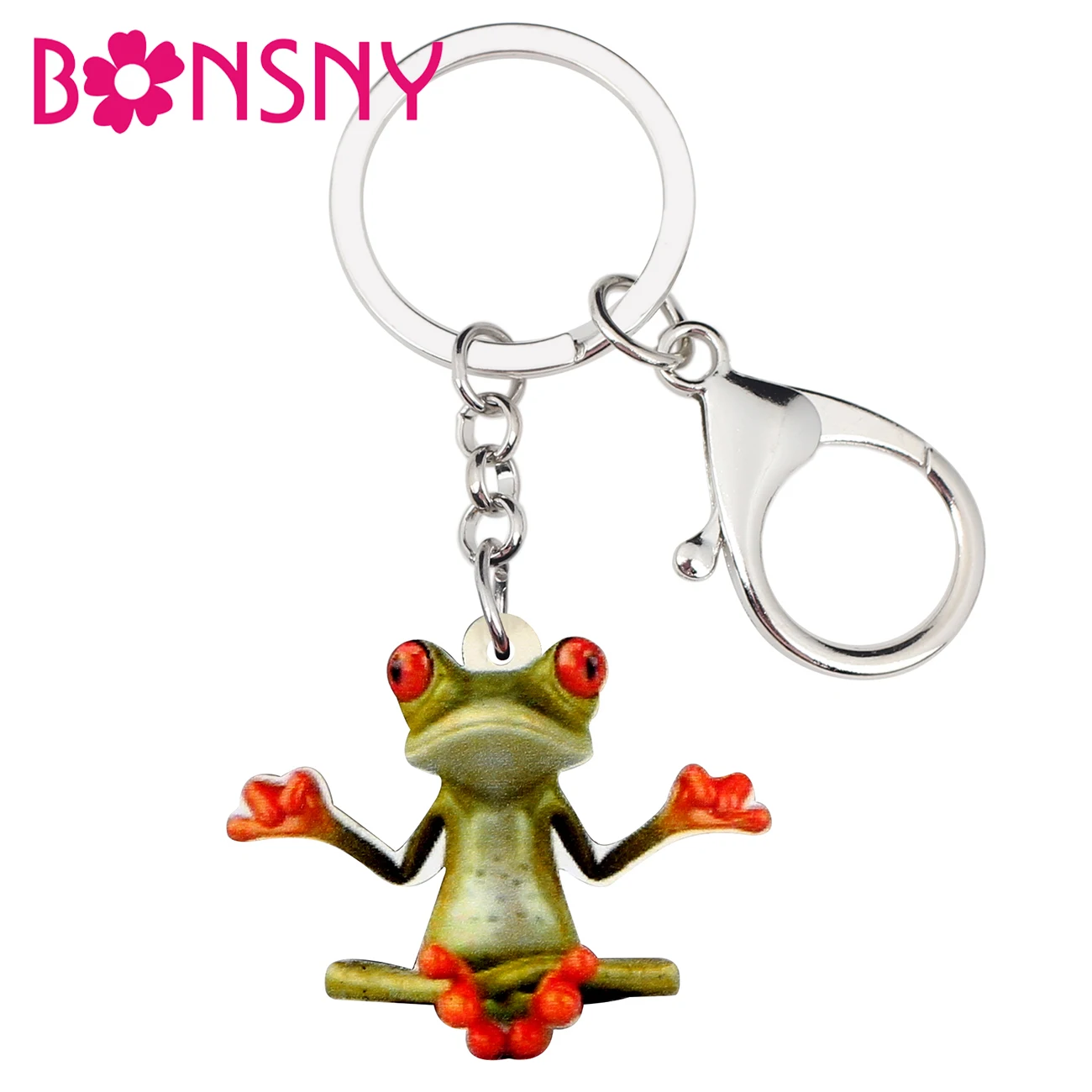 Bonsny акриловые медитация лягушка Брелоки для ключей кольцо новинка животных