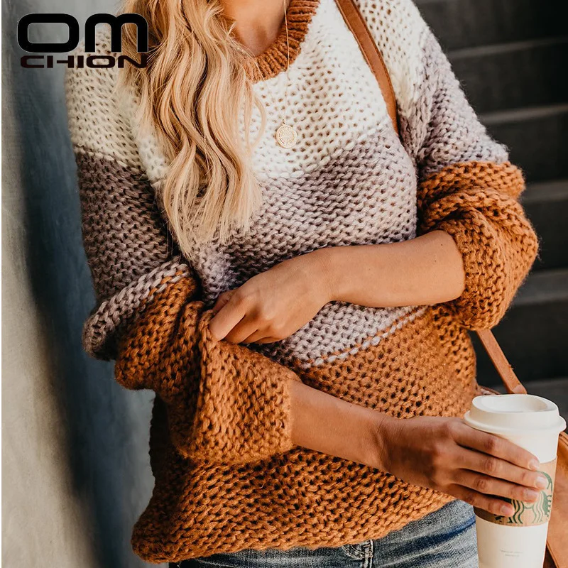 OMCHION Новинка 2019 Осень Зима повседневные женские свитера и пуловеры с круглым