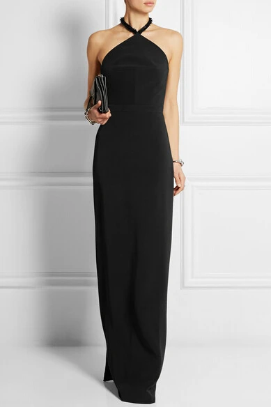 Summer Style Abendkleider Sheath Floor Length Off The Shoulder Halter Sleeveless Slit Back Long Black Evening Dresses 2015 | Свадьбы и