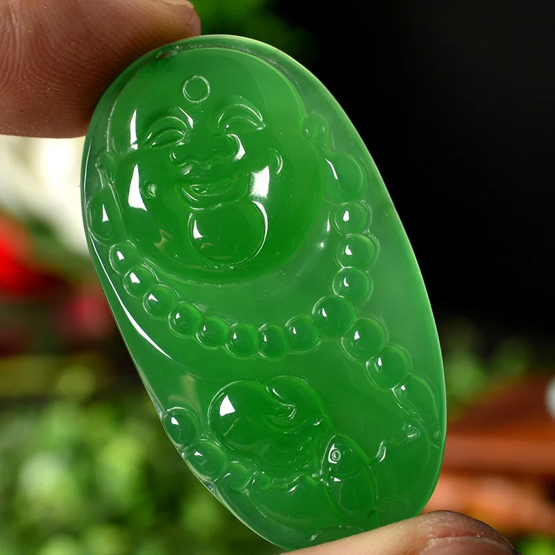 Натуральный подлинный женский зеленый агат халцедон будда нефрит зеленая