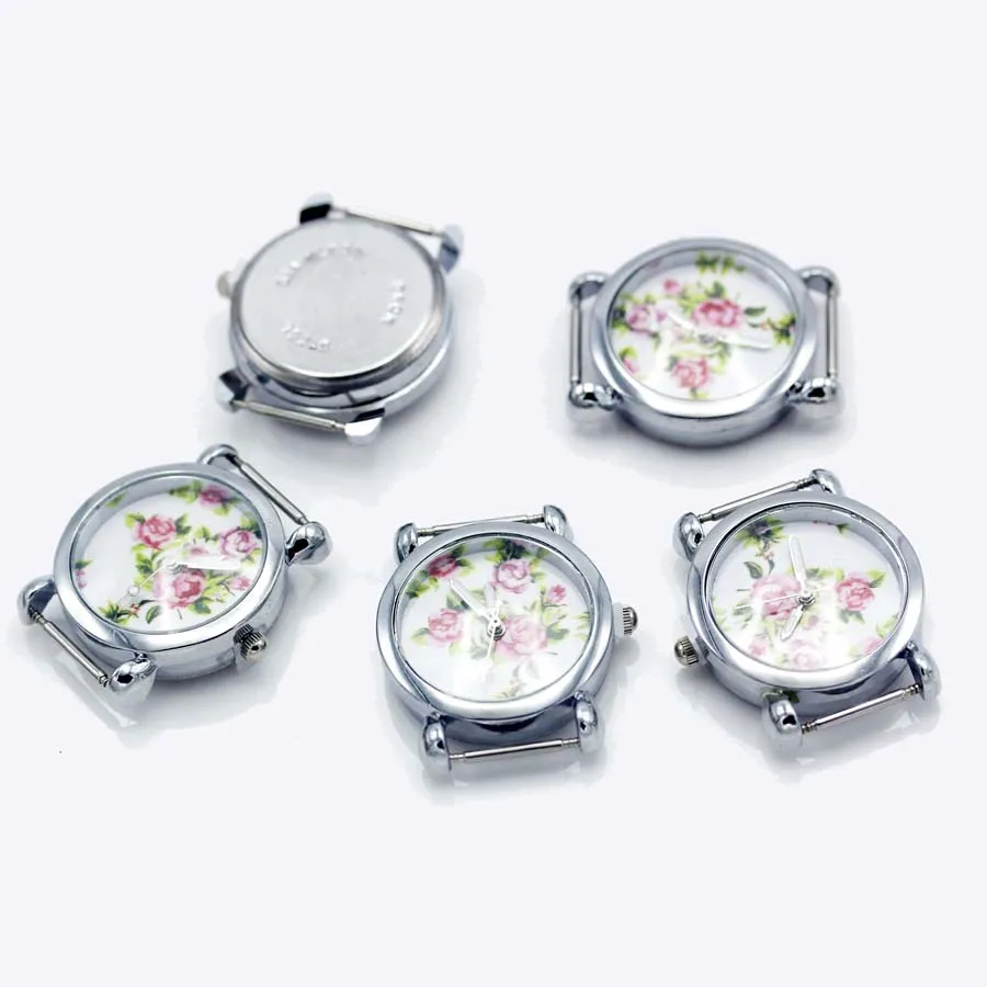 Shsby Diy персональные золотые, серебряные, розовые золотые часы с цветком, круглые часы, настольный ремешок для часов, аксессуары для часов - Цвет: Серебристый