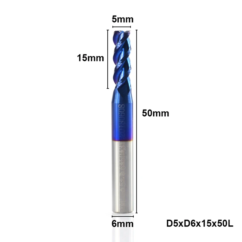 5XD6X15X50L 1pc 1-12mm 3 Flutes End Mill for Aluminum Cutting Nano Blue Coating CNC Router Bit Carbide End Mill End Milling Cutter - Длина режущей кромки: 5XD6X15X50L