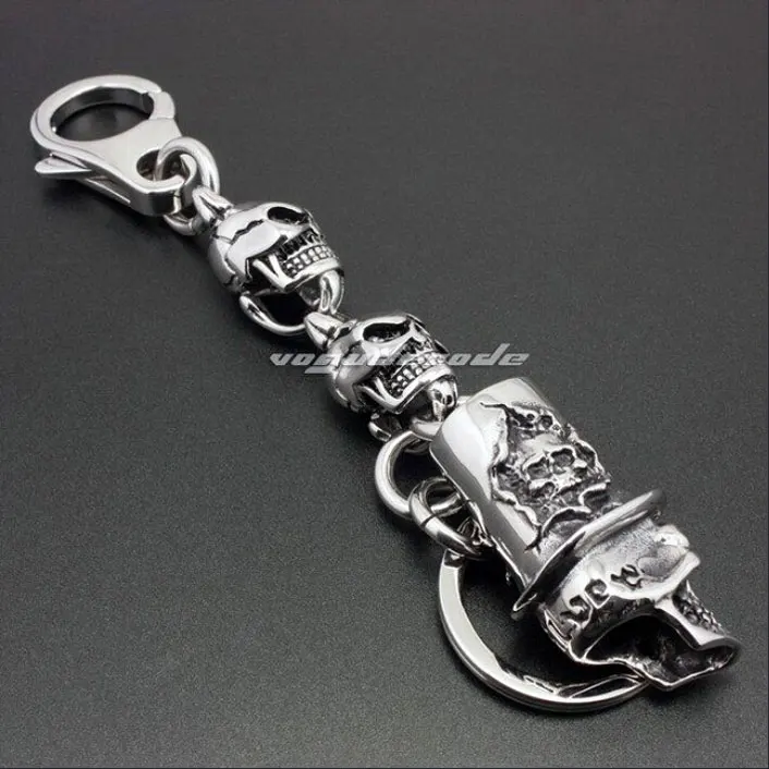 Rocker Fashion Skulls Key Buckle Solid 316L Stainless Steel Cool Men's Biker Magician Keychain Keyring 4R023KC | Украшения и