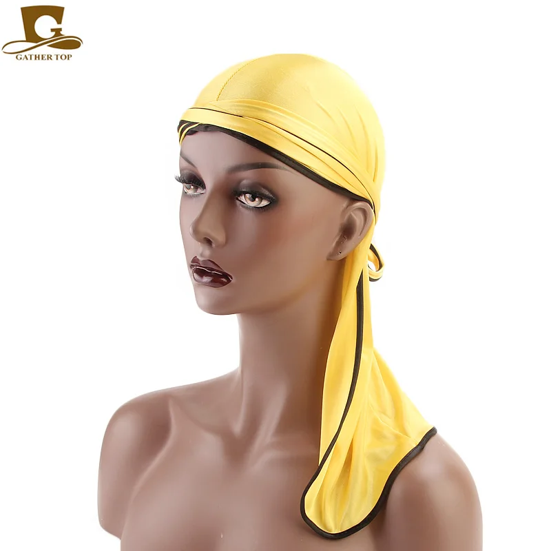 

New Fashion Men's Satin Durags Headwear Extra Long Tail du rag and Wide Straps Headwraps Headband Pirate Hat Hair Accessories