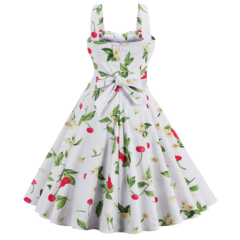 CUERLY Одри Хепберн летнее женское винтажное платье белая вишня с принтом Высокая