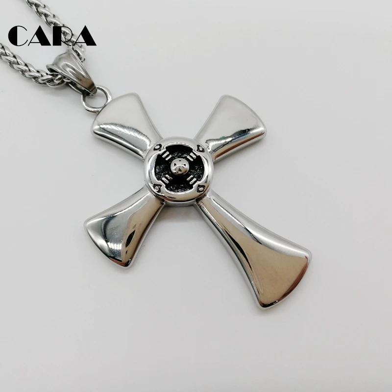 CARA Новая мужская мода серебристый крестик кулон ожерелье 316L из нержавеющей стали