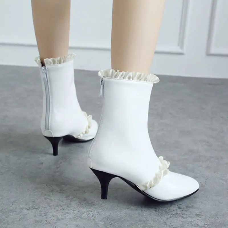 QPLYXCO 2017 New Sweet fashion Big size 31-47 ankle boot short winter warm Women pointed Toe high heel wedding Party shoes A-529 | Обувь