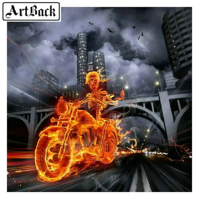 

Full square / round drill 5d diy diamond painting flame motorcycle skull 3d embroidery rhinestone mosaic home decoration