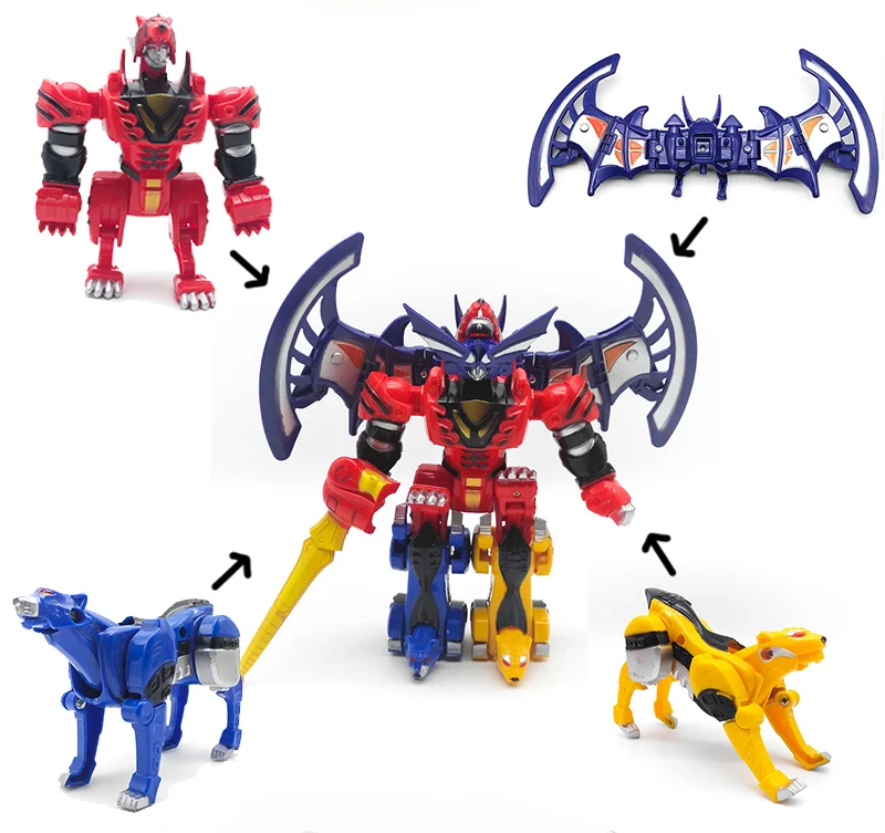 4 в 1 сборка Megazord робот Трансформация игрушки Дети подарки на день рождения Дракон Ranger Dinozords мальчик фигурки