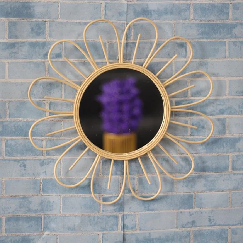 Французский 50s бамбуковая зеркало boho sunburst косметическое зеркало серебристое настенный starburst зеркало натуральные украшения для дома