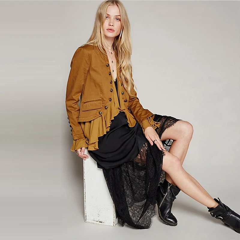 Женская Асимметричная куртка с отложным воротником однотонная желтая Свободная