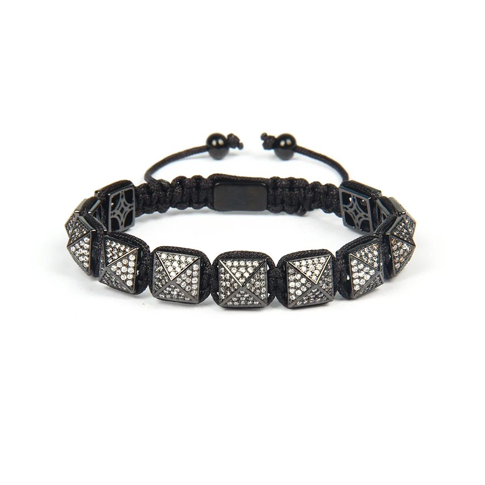 Ailatu роскошный мужской Micro Pave прозрачный CZ Пирамида плетеный браслет мужской подарок 10x10 мм Высокое качество