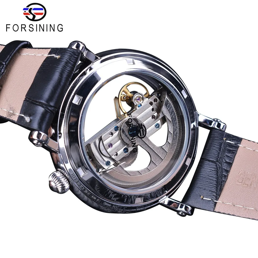 Мужские часы Forsining деловые с двойным прозрачным ремешком и скелетом|watch top|watch top