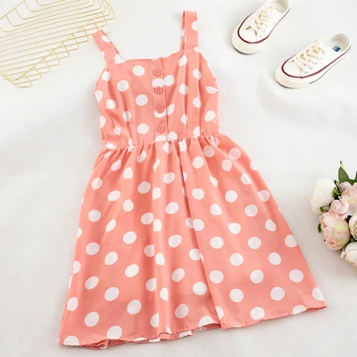 pink big dot SINGRAIN/платье в горошек в богемном стиле; корейский пляжный сарафан с вырезом лодочкой; платье в горошек с рюшами в стиле ретро; праздничное летнее шифоновое платье трапециевидной формы на бретелях - Цвет: pink big dot