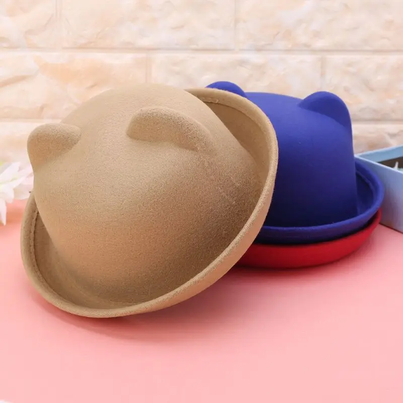 

Fashion Unisex Women Men Wool Parent-Child Women Fedora Bowler Hats Derby Cat Ear Cap